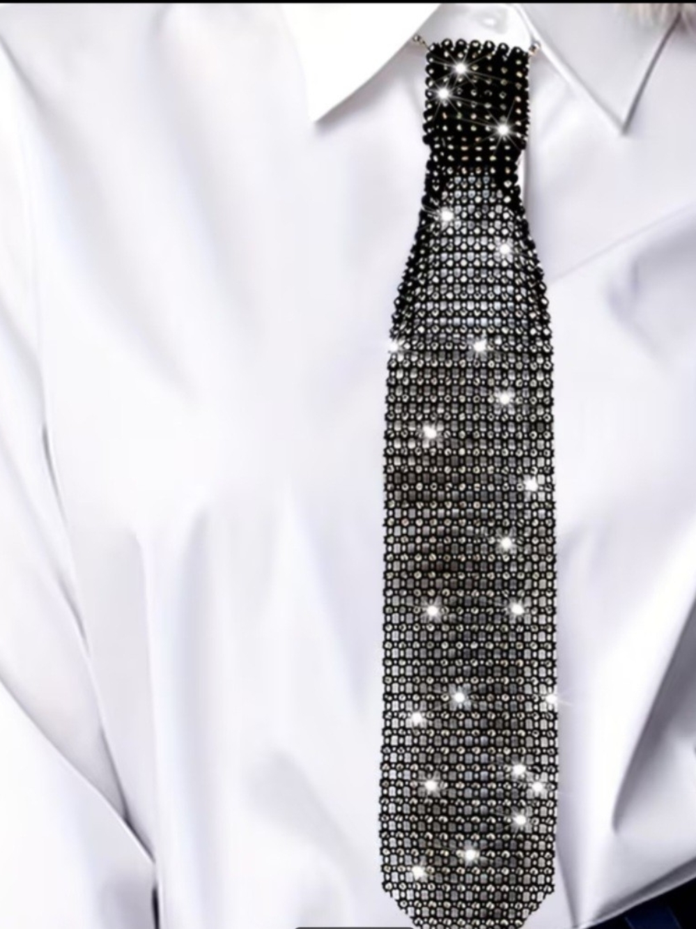 Men's Black Crystal Mesh Tie - Sparkling Evening Accessory